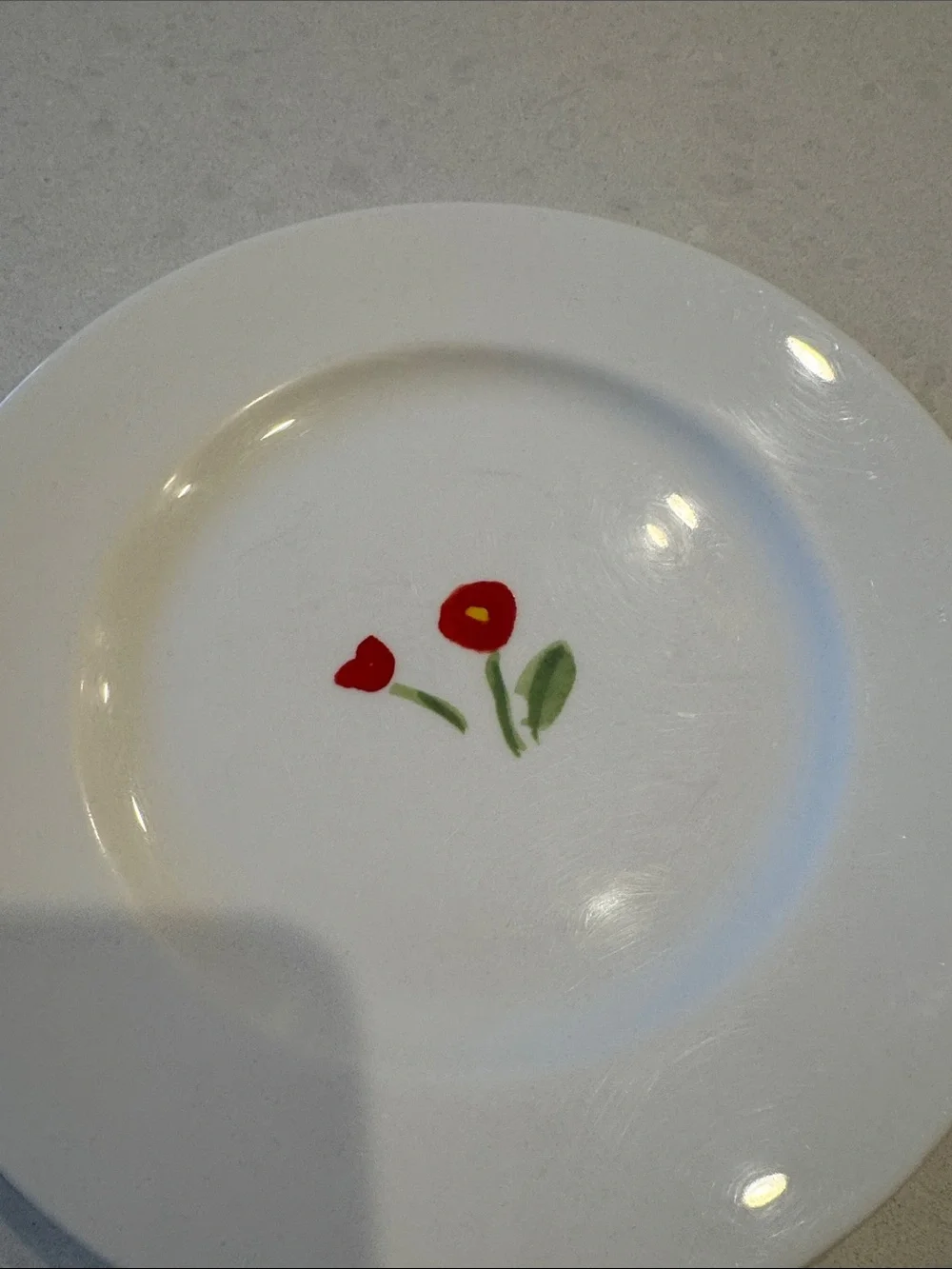 Crate&Barrel Anna artistry bone china Dessert Plates with Yellow Red Floral 4 pc
